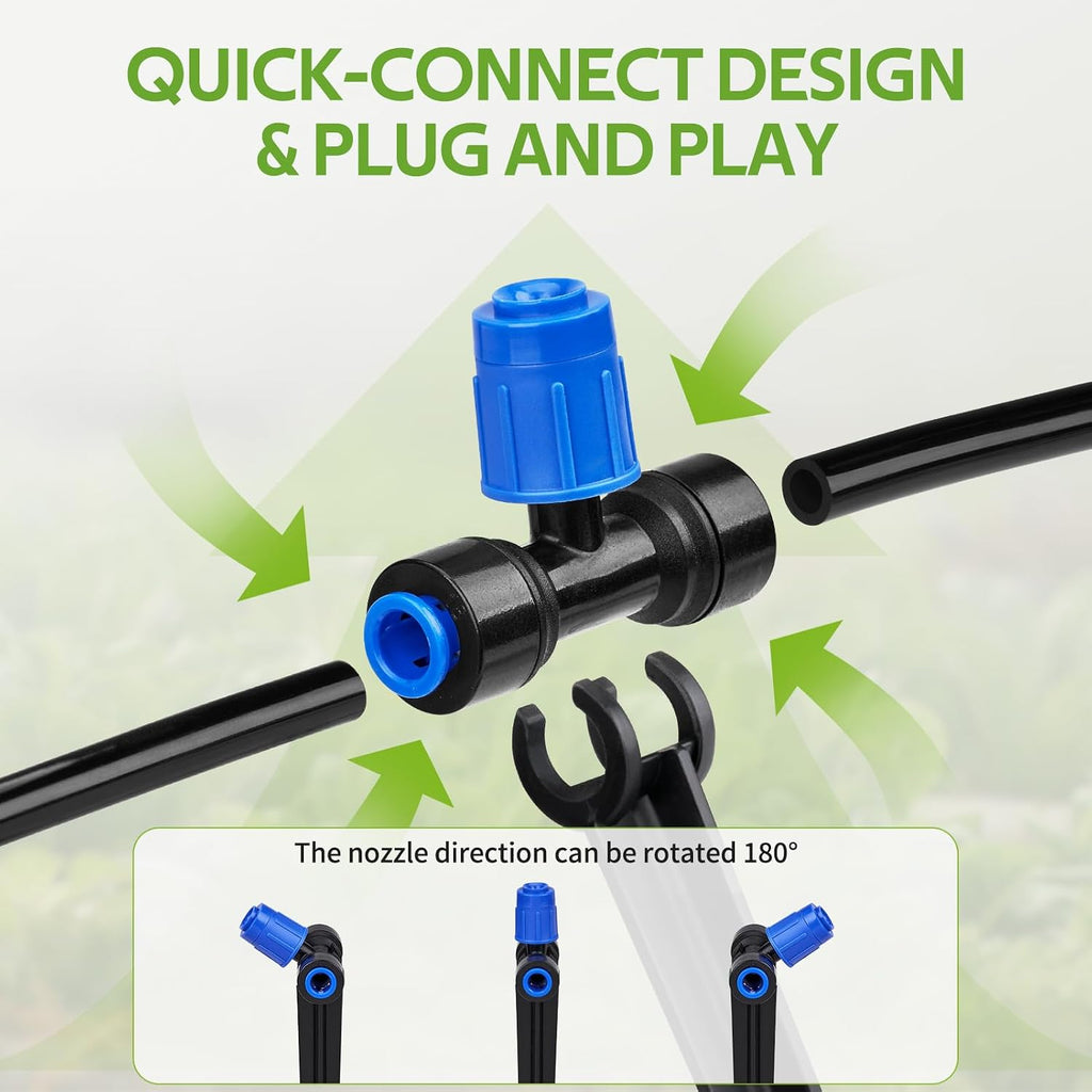 HIRALIY 140FT Quick-Connect Drip Irrigation Kit for Large Gardens | Garden watering system with 120FT tubing, 20FT main