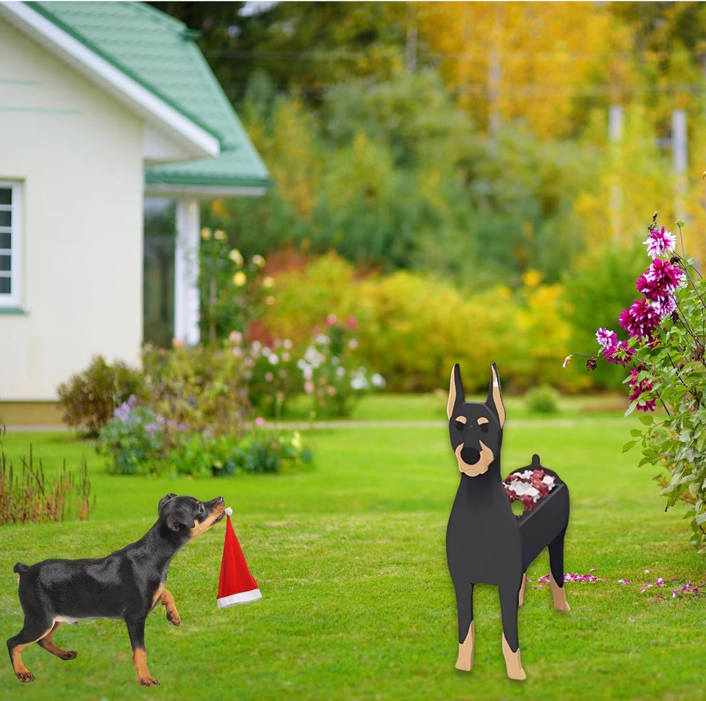 Doberman Dog Planter Pots, Animal Shaped Flower Pot | Cute Plant Gift for Women and Pet Lovers, Indoor Outdoor Garden