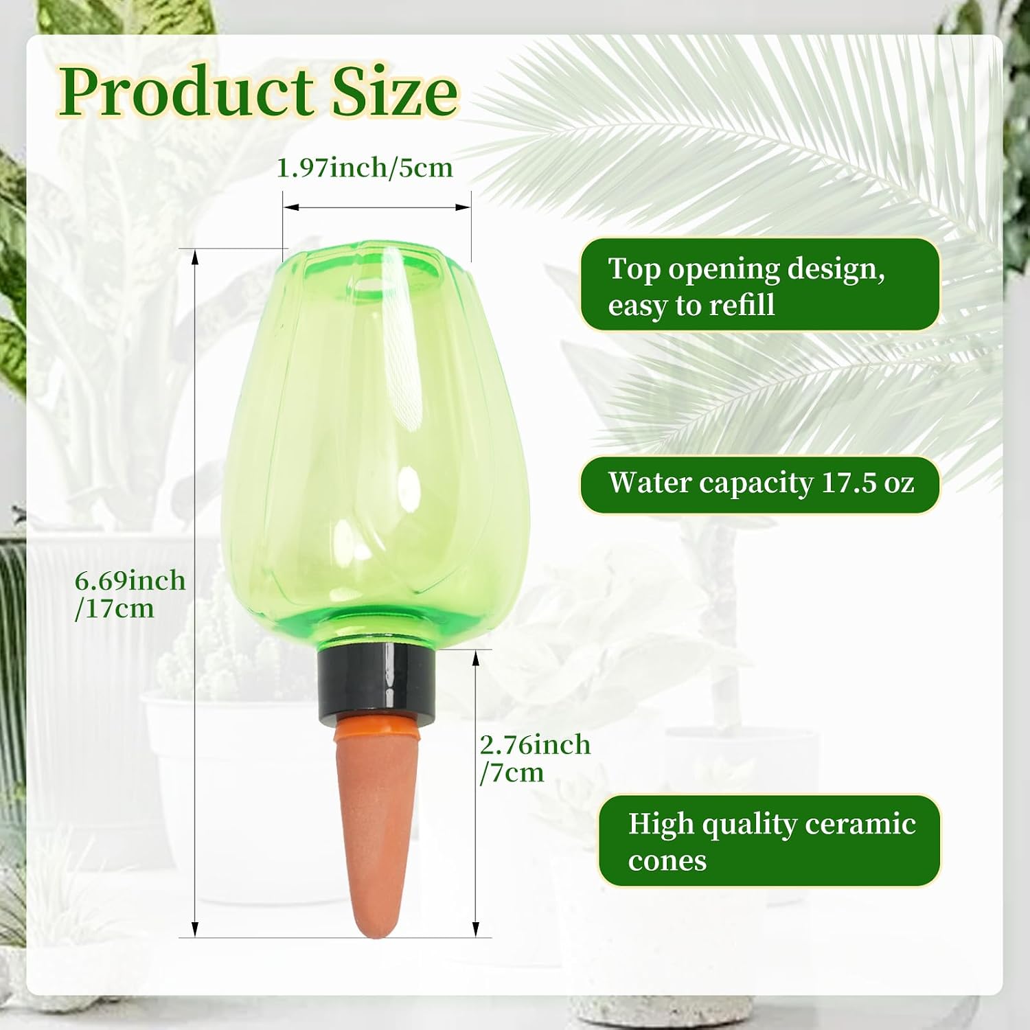 6pcs Plant Self Watering Globes, Plastic Water Bulbs Top Fill, 12.3 oz Plant Watering Devices System Slow Release