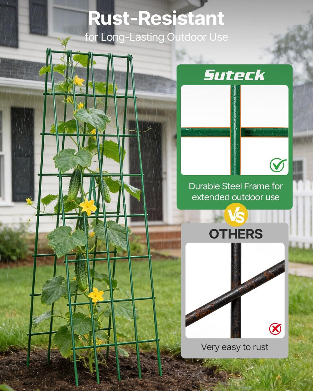 Suteck A-Frame Cucumber Trellis 59.4" 2 Pack, Foldable Metal | Garden Trellis for Cucumbers, Peas, Beans & Climbing