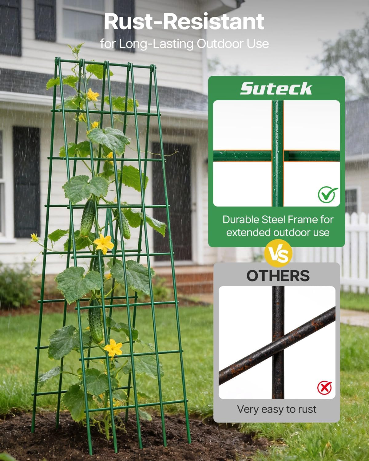 Suteck A-Frame Cucumber Trellis 59.4" 2 Pack, Foldable Metal | Garden Trellis for Cucumbers, Peas, Beans & Climbing