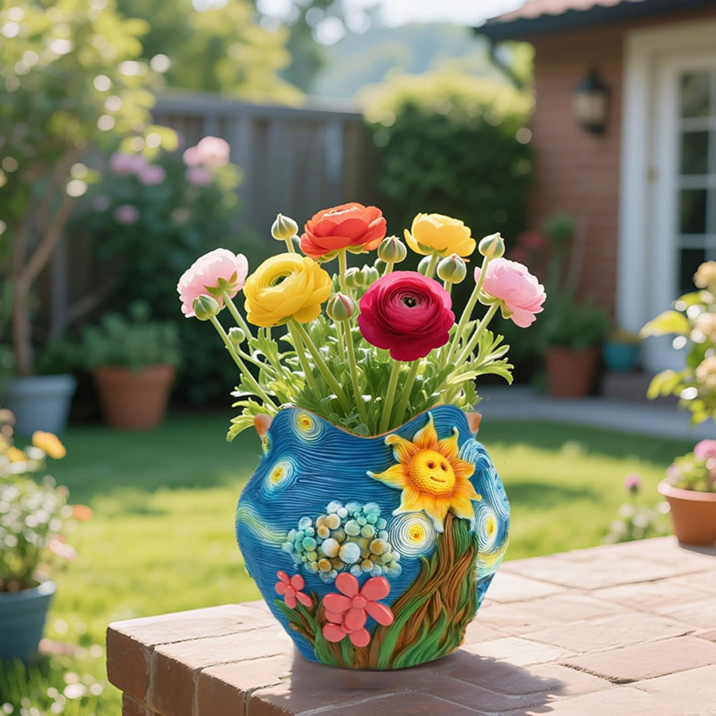 Starry Night Theme Flower Pots Colorful Art Planter Pots for Indoor Plant Cute Unique Resin Flower Pot with Drainage
