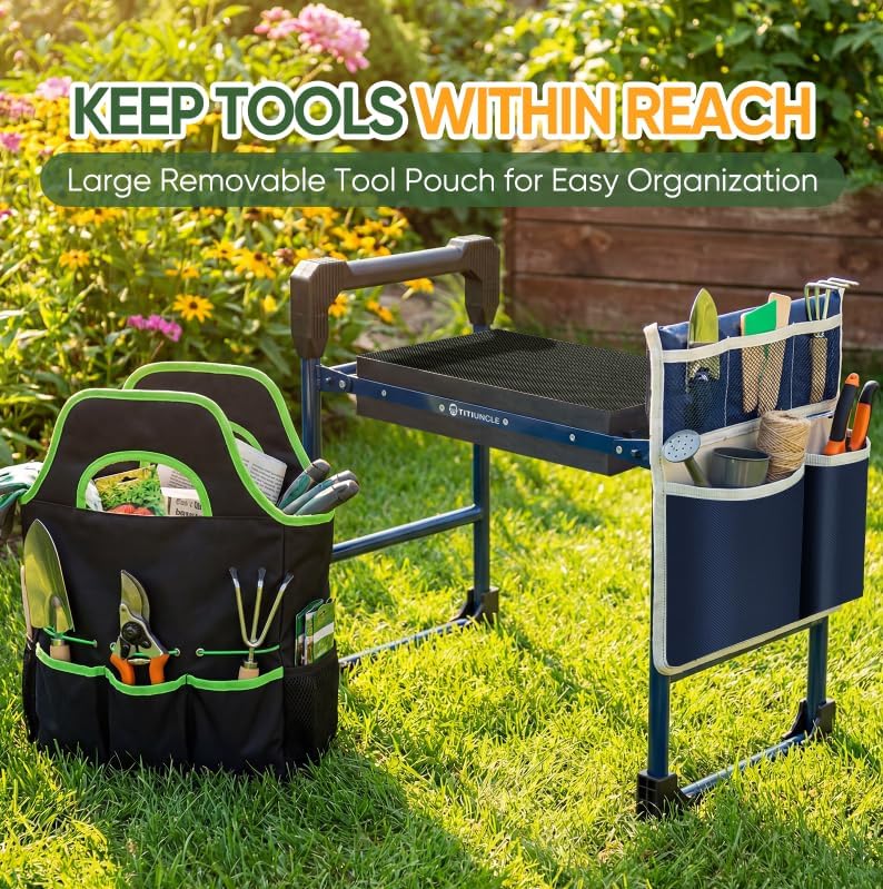 Garden Kneeler and Seat, Heavy Duty Foldable w/Soft Kneeling Pad | Anti-Tip Gardening Stool Bench Kneeler with Thicken