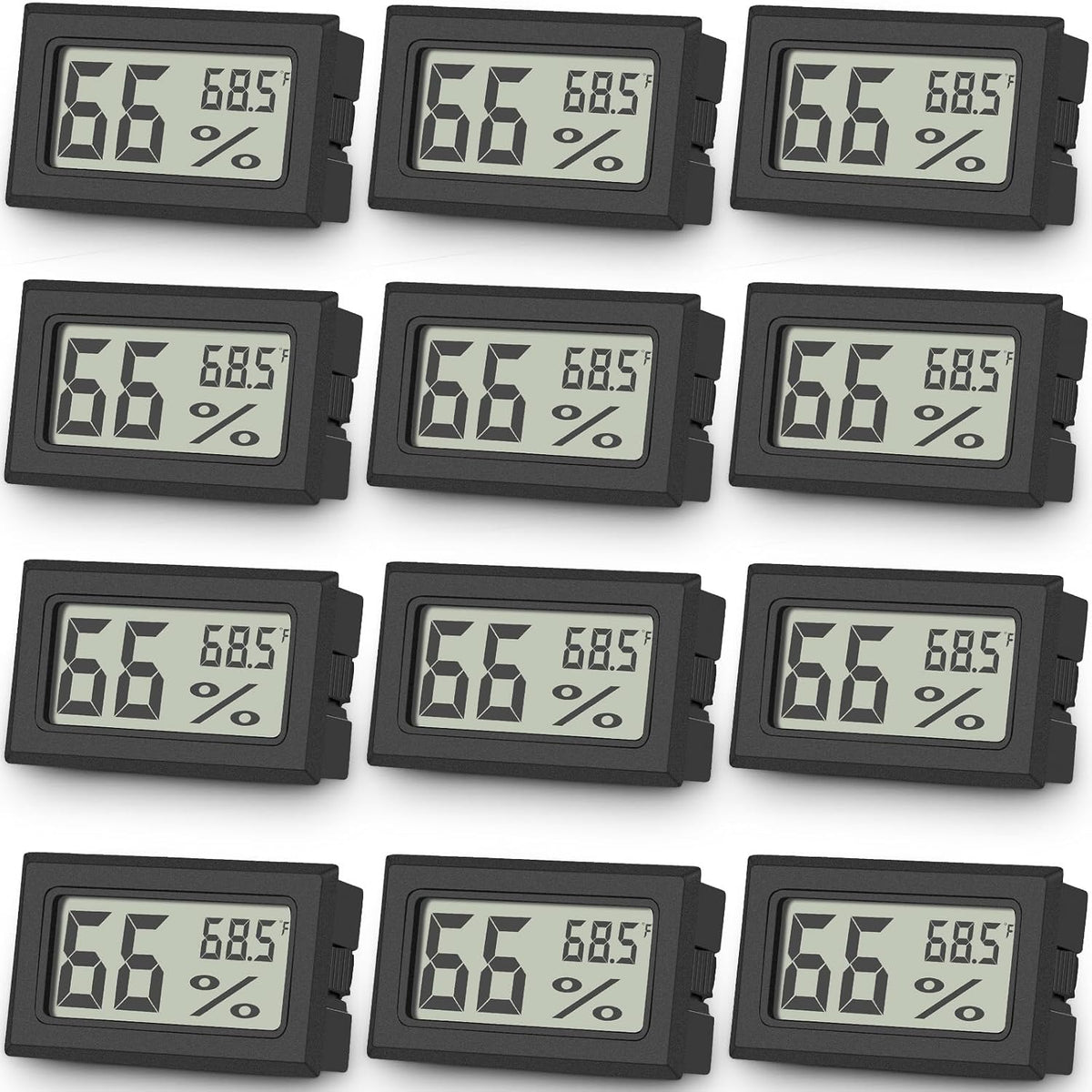 Vaikby 12-Pack Mini Digital Thermometer Hygrometer, Indoor Humidity Monitor, Temperature Humidity Gauge Meter with Fahrenheit (℉) for Bedroom, Greenhouse, Garden, Cellar, Closet, Fridge