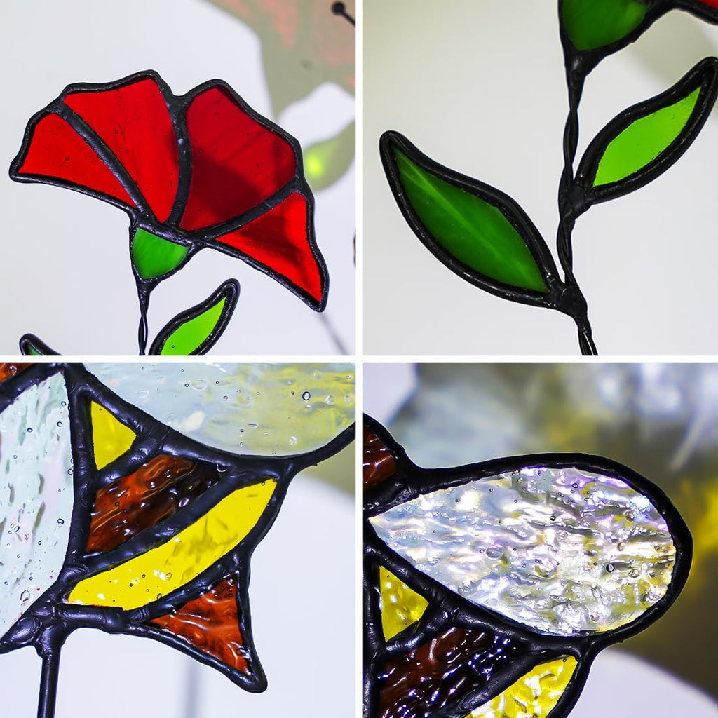 Bee Stained Glass Suncatcher For Window, Carnation Flower Decor Stained Glass Insert In Pots, Housewarming Gifts, Fake