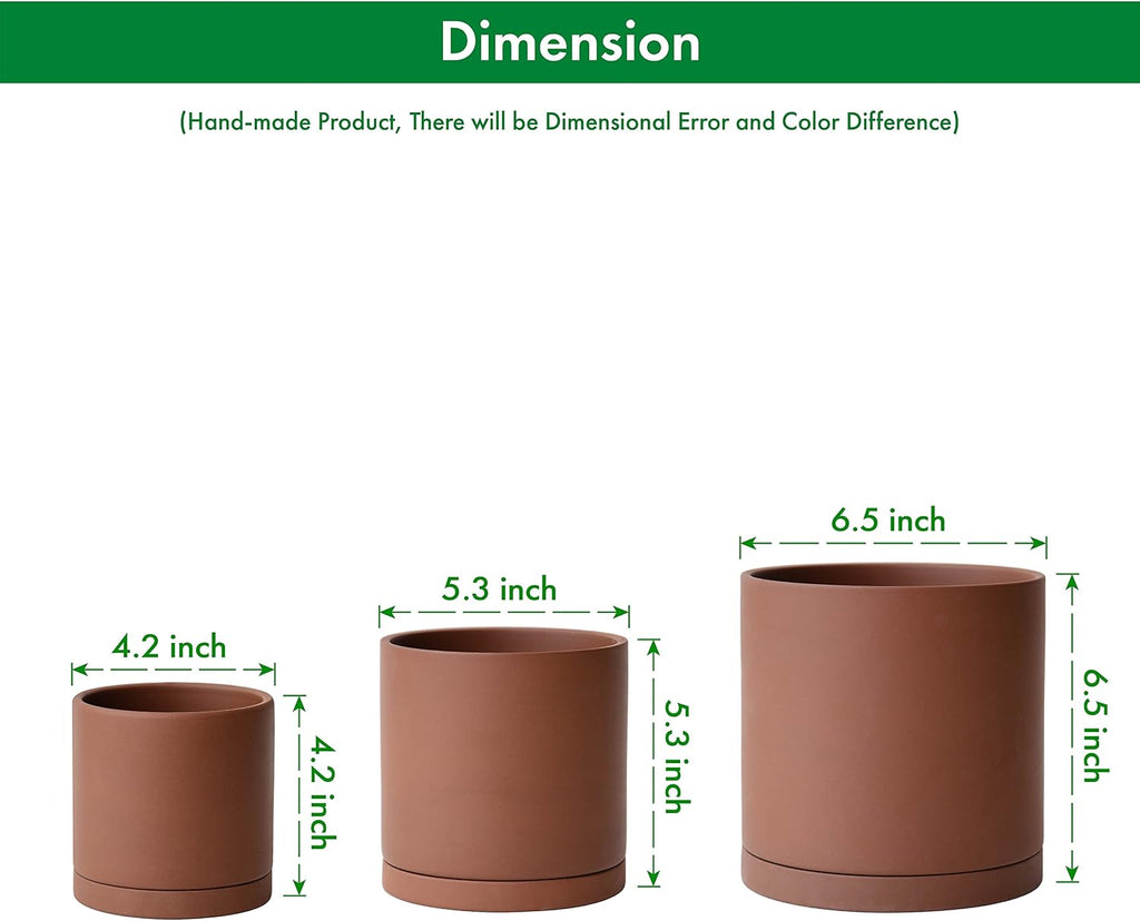 D'vine Dev 3-Pack Rust Terracotta Pots & Saucers, 4/5/6 in, 40-T-A-3 | Cylinder Shape, Timeless Style, Unglazed