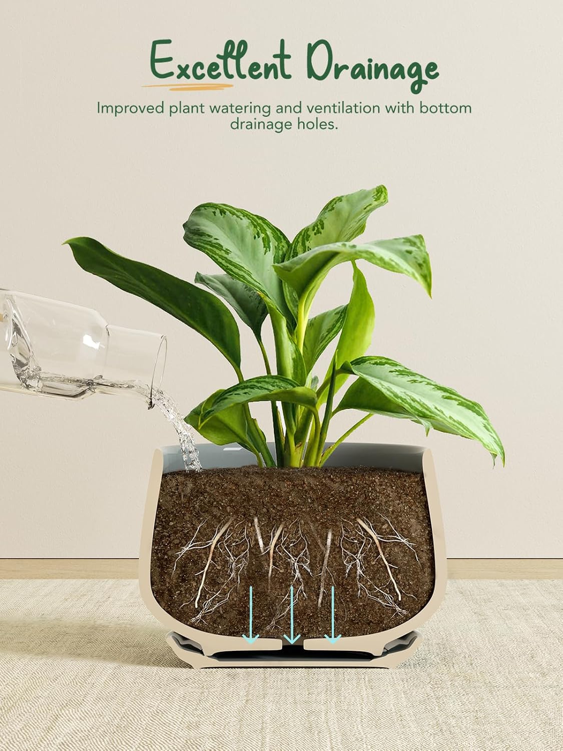 LE TAUCI Plant Pots for Indoor Plants, 4.1+5.1+6.5 inch, Set of 3, Ceramic Planters with Drainage Hole and Saucer