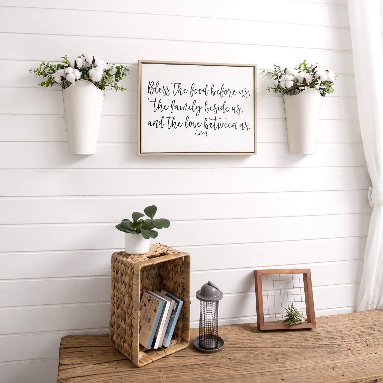 Mkono Metal Wall Planter, Hanging Vase for Flowers Plants, Set of 2, White | Rustic Farmhouse Decor, Easy Wall Mount