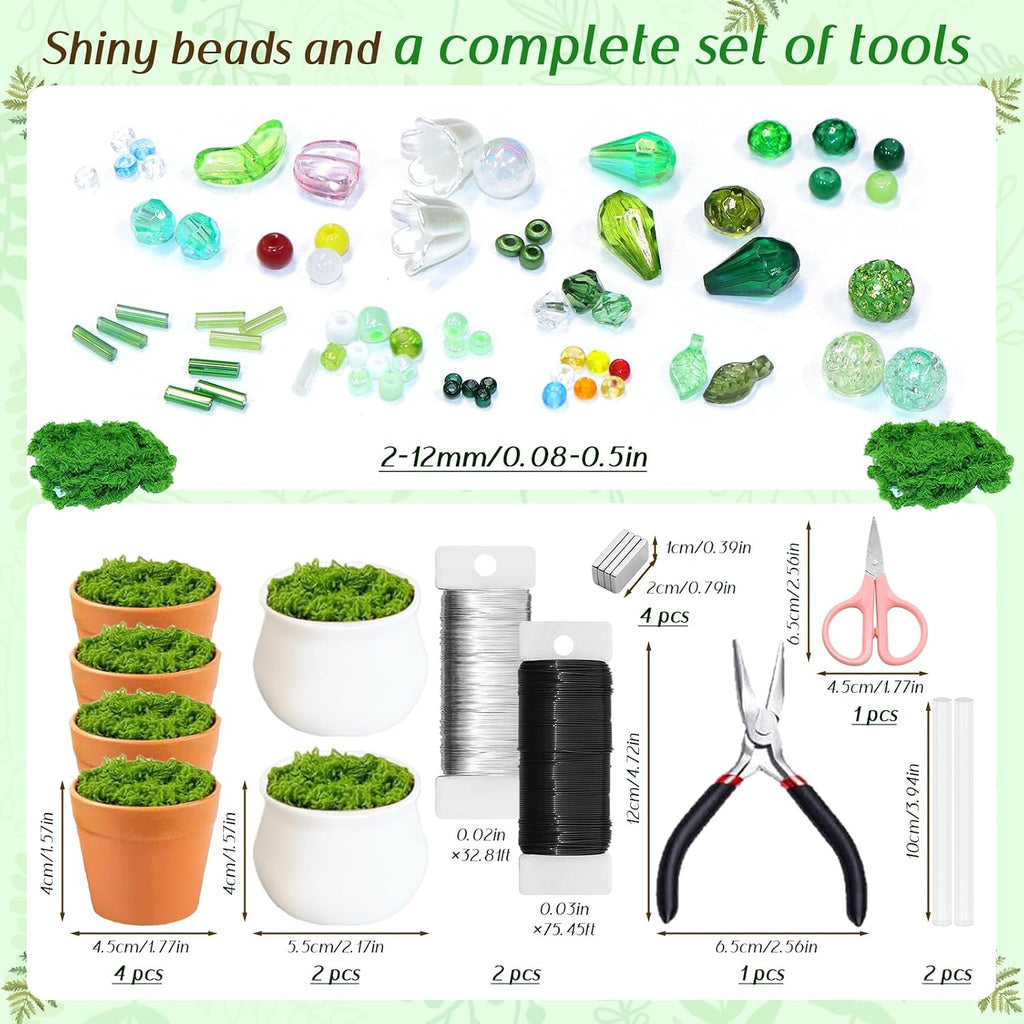 ZYNERY 5600pcs Beaded Plant Kit, Green Glass Beads, with A Full Set of Tools Green Beads Kit Glass for Making Succulent