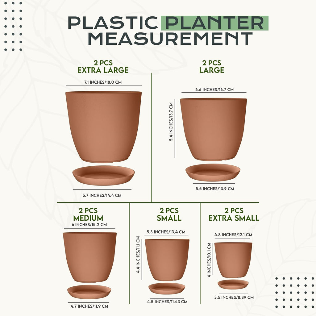 Plant Pots Indoor with Drainage 10 Pack Multi-Size Planters Set Terracotta | Drainage holes included Multiple sizes