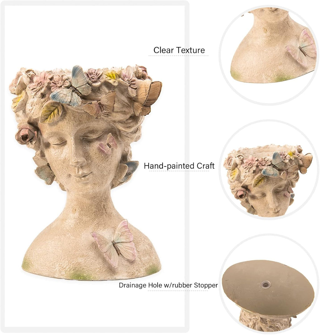 Face Flower Pot Head-Planters Succulent - 10 Inch Garden Resin Face Planter with Drainage Hole for Indoor and Outdoor