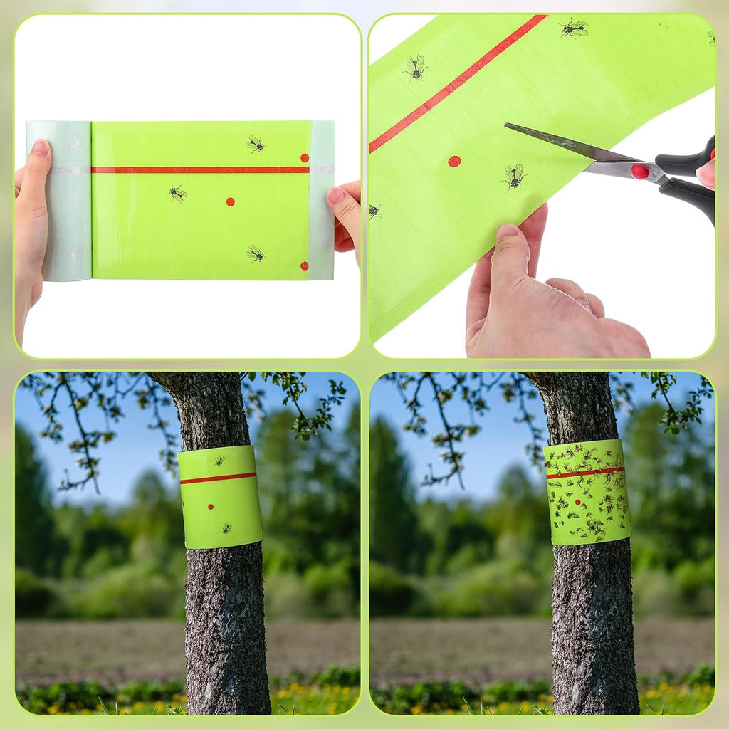 Qualirey 4 Rolls Spotted Lantern Fly Tree Tape Trap 30ft,Green | Sticky Paper for Orchard Protection, Outdoor Pest