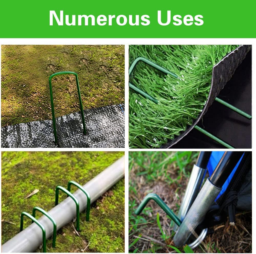 Bakulyor 100Pcs Green Landscape Staples 6 Inch Garden Artificial Turf Stakes Staples, 11 Gauge Lawn Galvanized Ground
