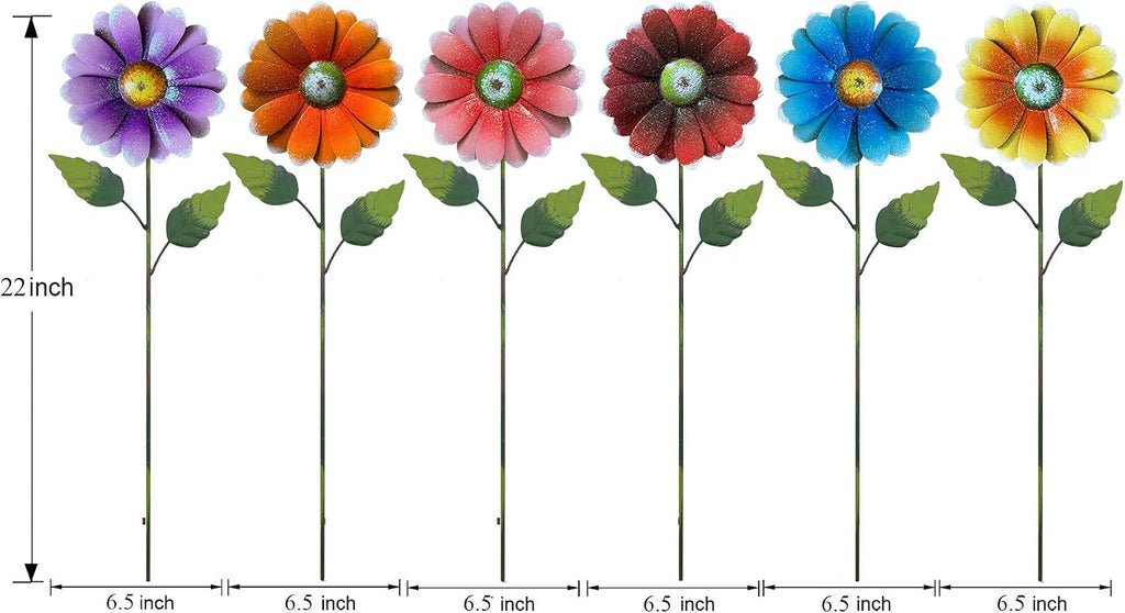 Metal Flower Garden Stakes, 6 Pc. Set,22 inch Outdoor Decor Stakes for Spring Decor, Rust and Weather Resistant Flowers
