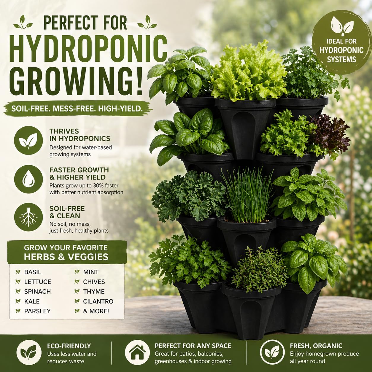 Vertical Garden Planter 4 Tier Stackable System 16 Plants, Space Saving Herb, Strawberry & Food Crop Planter with