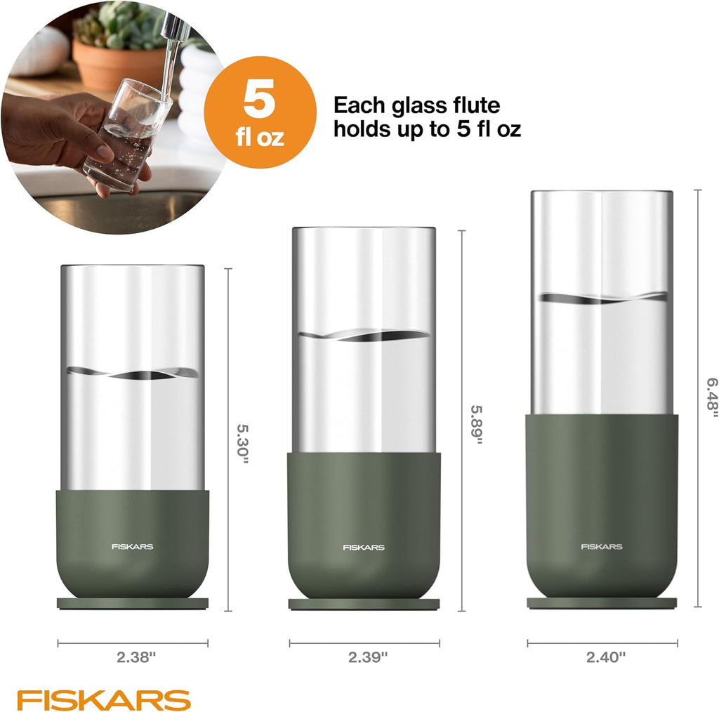 Fiskars Plant Propagation Set, Glass Vase Hydroponic Growing System, 3-Pack | Metal Stands for Root Cuttings