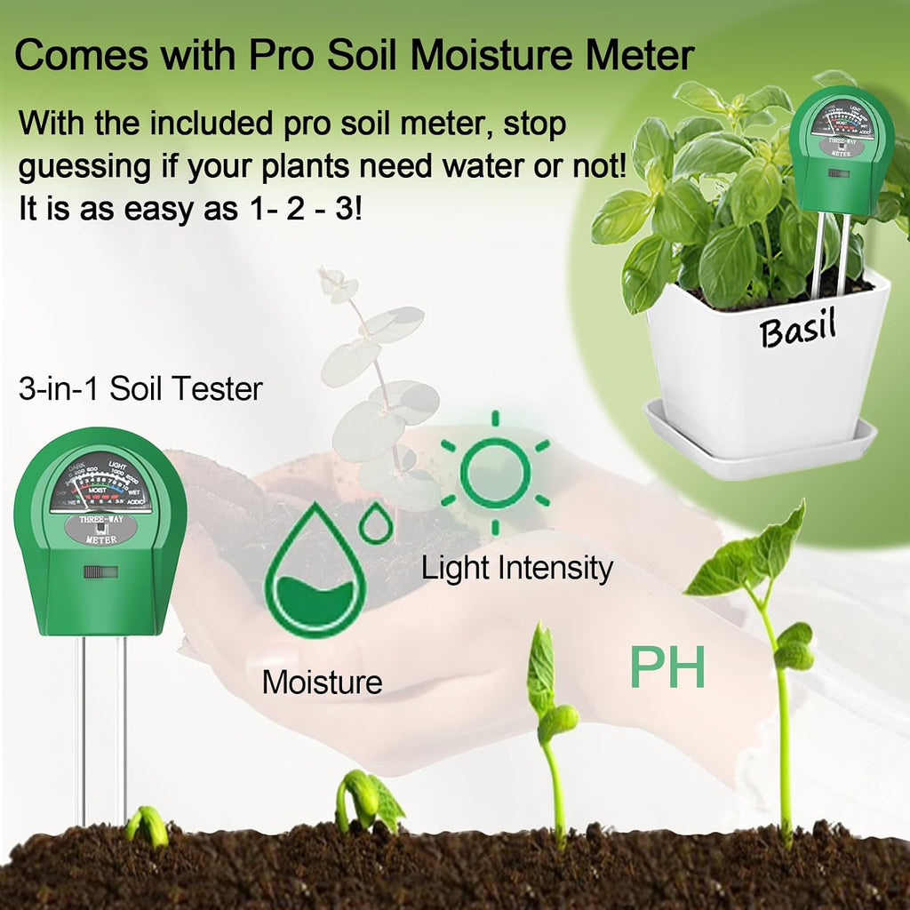 Indoor Herb Garden Kit – 10 Non-GMO Herb Seeds with Soil, Pots & Moisture Meter – Easy Windowsill Gardening Starter Set