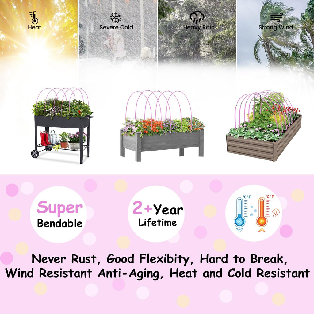 Garden Hoops 60pcs, Sunwuk Greenhouse Hoops for 2.5-5.5ft Wide Raised Bed, 10 Sets of 8.5ft Long Super Bendable