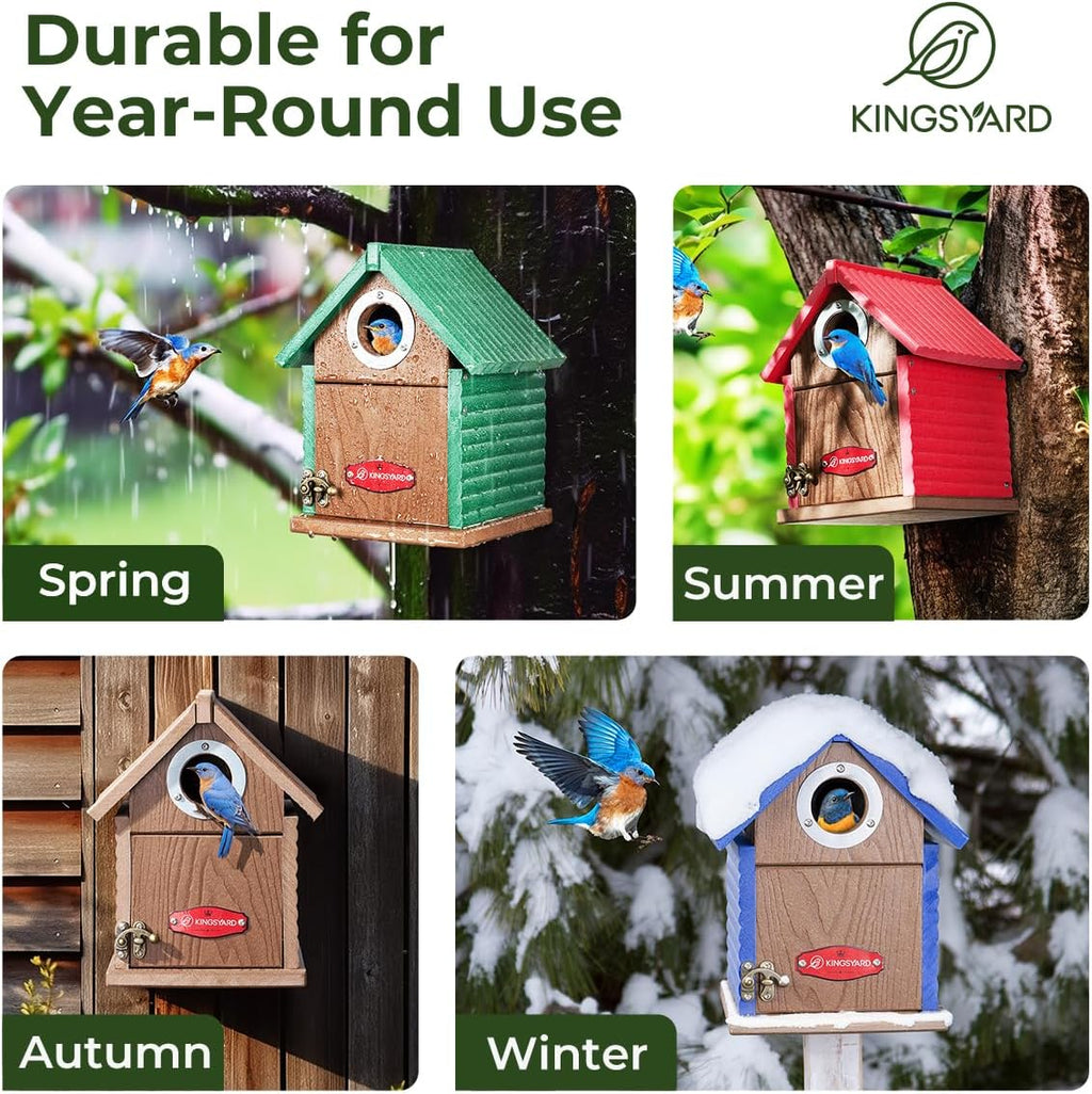 Kingsyard Recycled Plastic Bird House for Outdoors - Weatherproof Nesting Box with Clear View Panel & Predator Guard