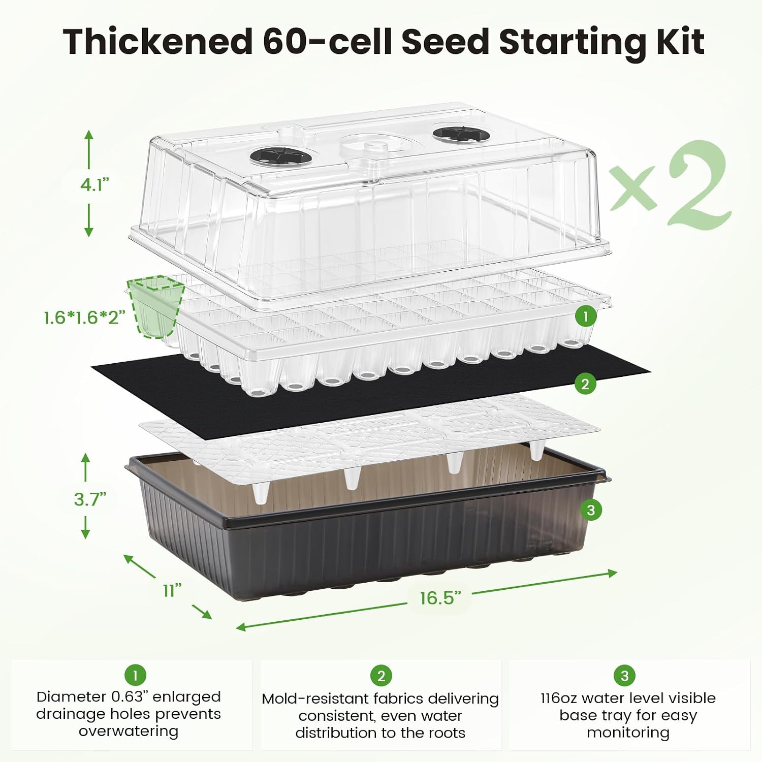 BAOSHISHAN Seed Starter Tray with Grow Light - 120 Cells Self-Watering | 24/7 LED Grow Light, 4'' Humidity Dome, Ideal