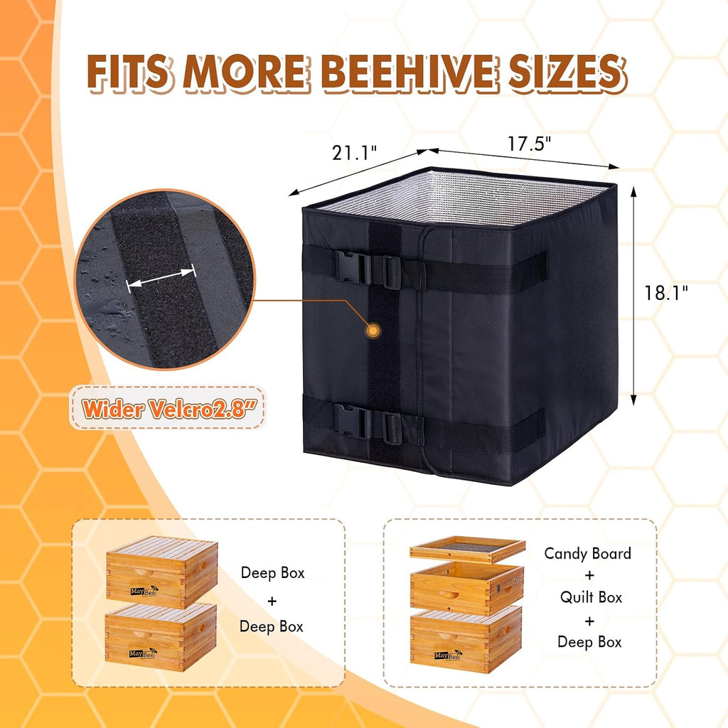 Winter Bee Hive Wrap for 10 and 8 Frame Beehives, 600D Oxford Cloth Adjustable Beehive Wrap for 2 Deep Hive Boxes