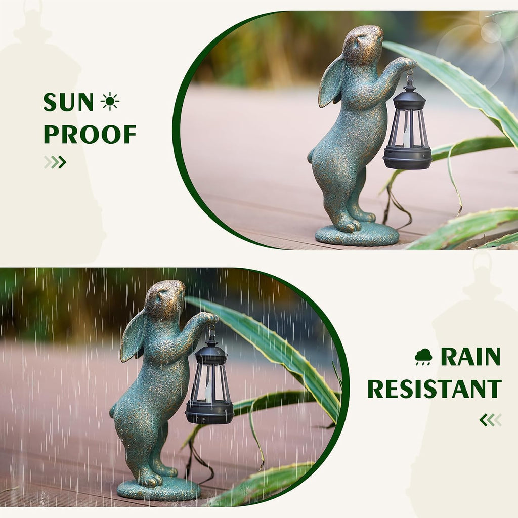 MININOVA Garden Statues Rabbit with Solar Lantern Resin Outdoor Bunny Figurines Decorations for Patio Yard Lawn