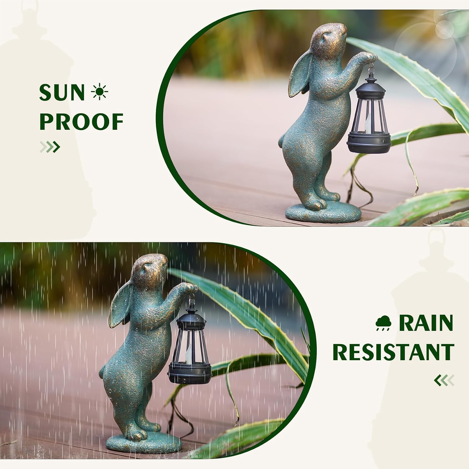 MININOVA Garden Statues Rabbit with Solar Lantern Resin Outdoor Bunny Figurines Decorations for Patio Yard Lawn