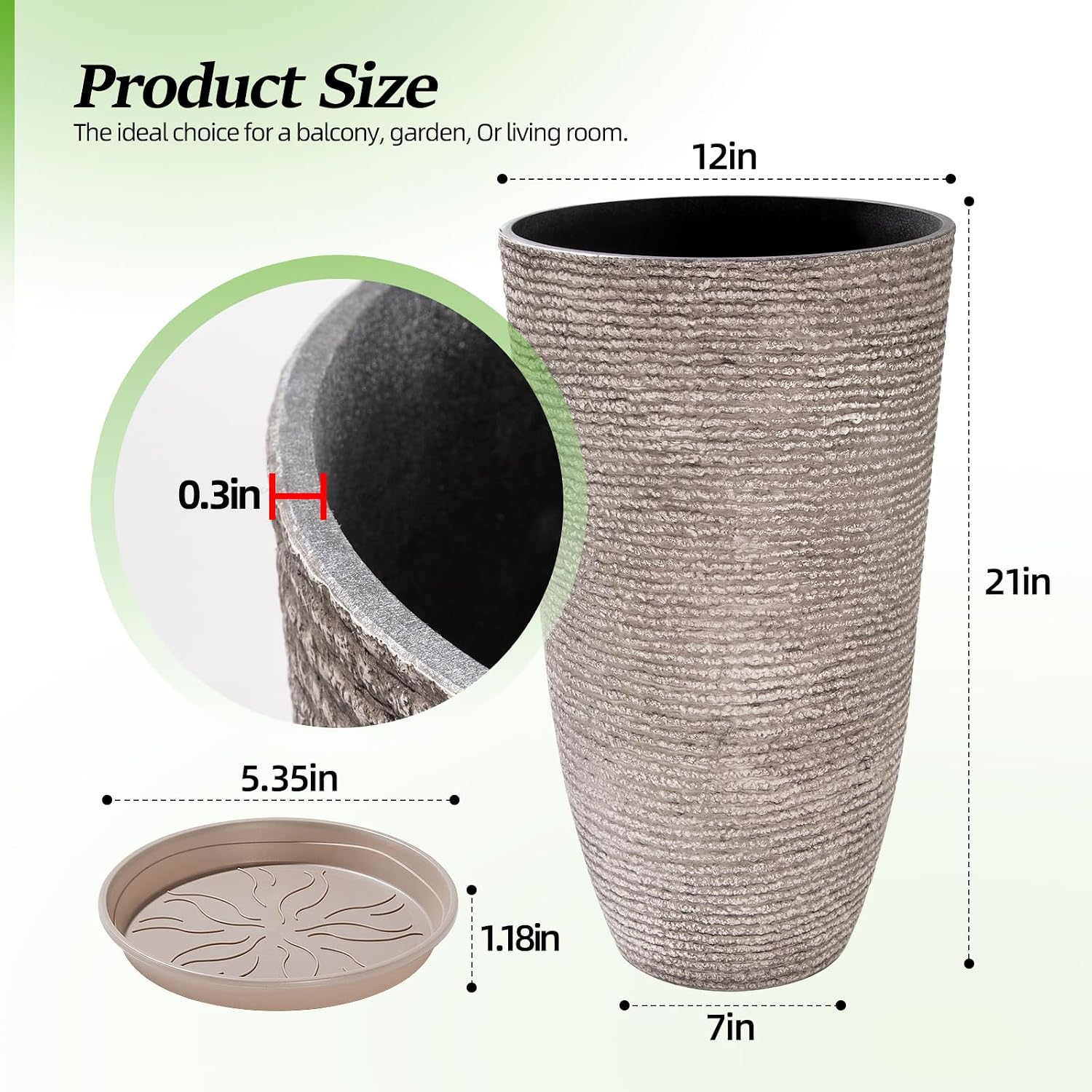 QCQHDU Set of 2 Oversized 9 Gallon Round Planters for Front Door & Patio - 12x21 Inch Tall Outdoor/Indoor Plant Pots