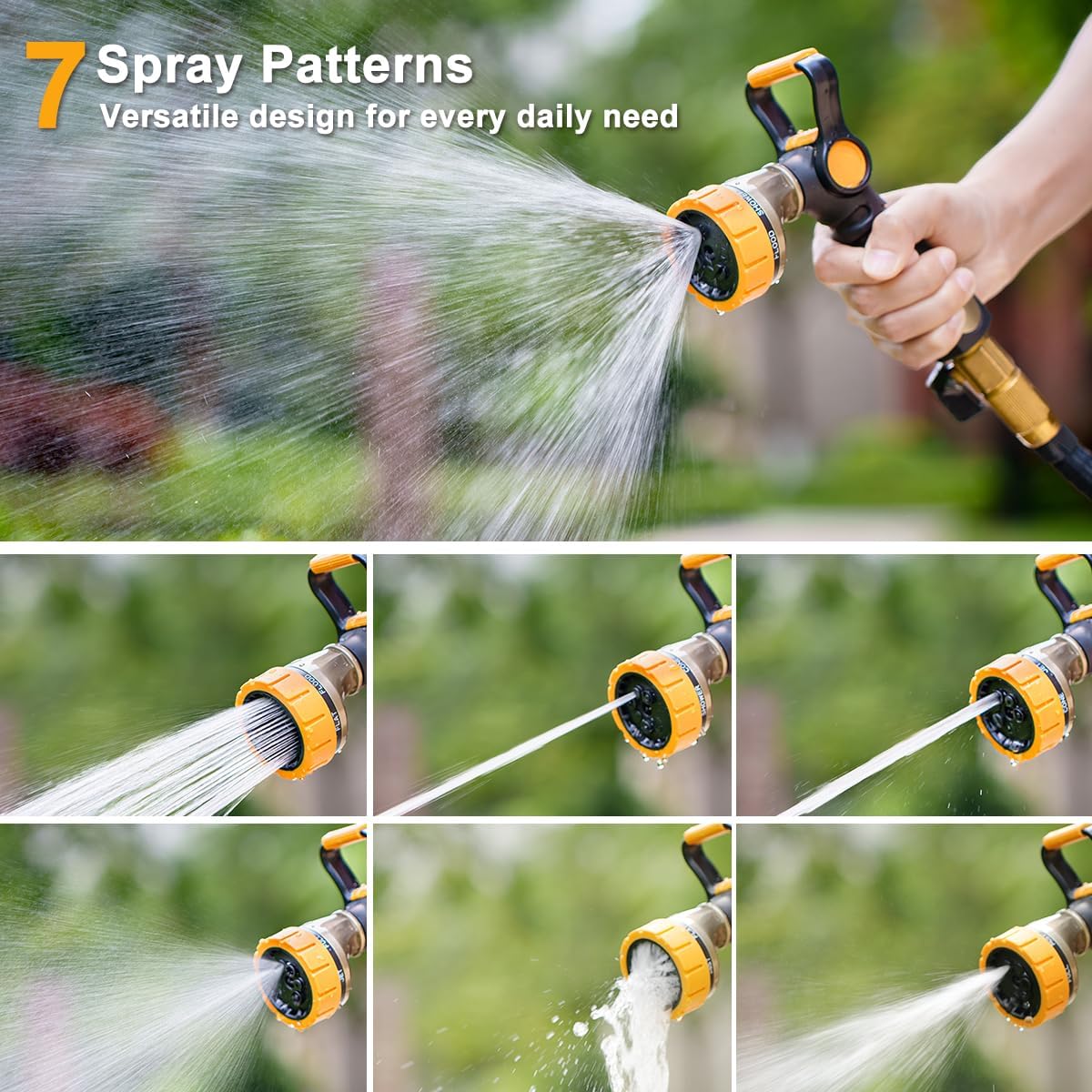FANHAO Fireman Style Garden Hose Nozzle, Heavy Duty Metal Water Hose Nozzle | Thumb Control & Large Lever Control, 7