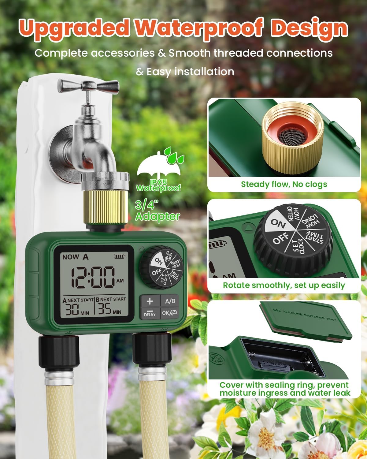 Water Timer for Outdoor Garden Hose, Sprinkler Timer for Garden | Faucet Timer with Auto/Manual/Rain Delay Mode
