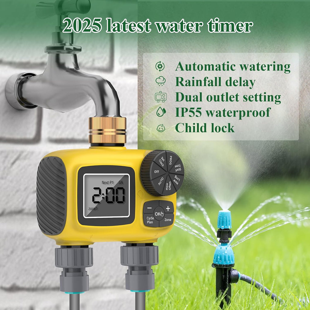 150FT Drip Irrigation System Kit with 2 Zone Water Timer for Garden | High-Flow Mainline Automatic Watering System