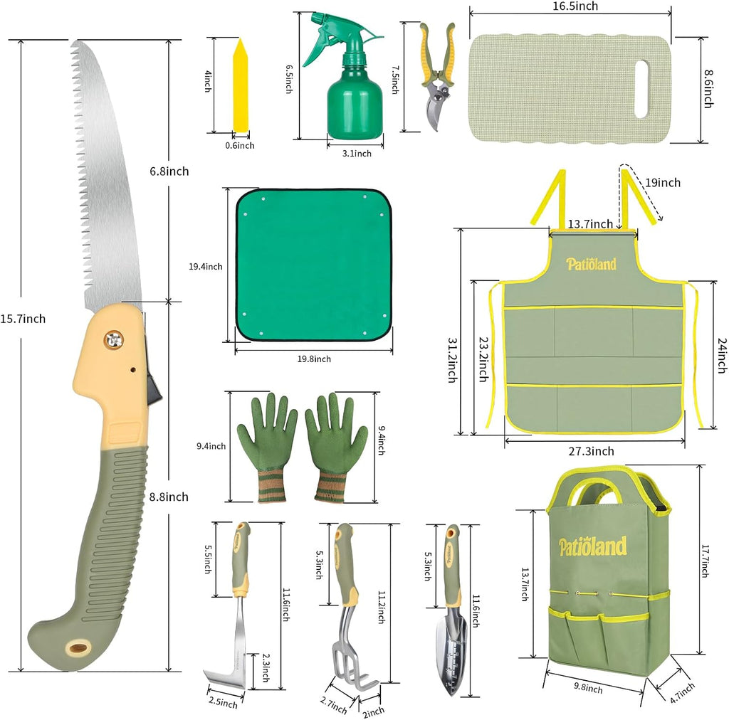 Green Garden Tools Set 26-Piece, Gardening Gifts for Women Men | Aluminum Gardening Hand Tools w/Ergonomic Handles
