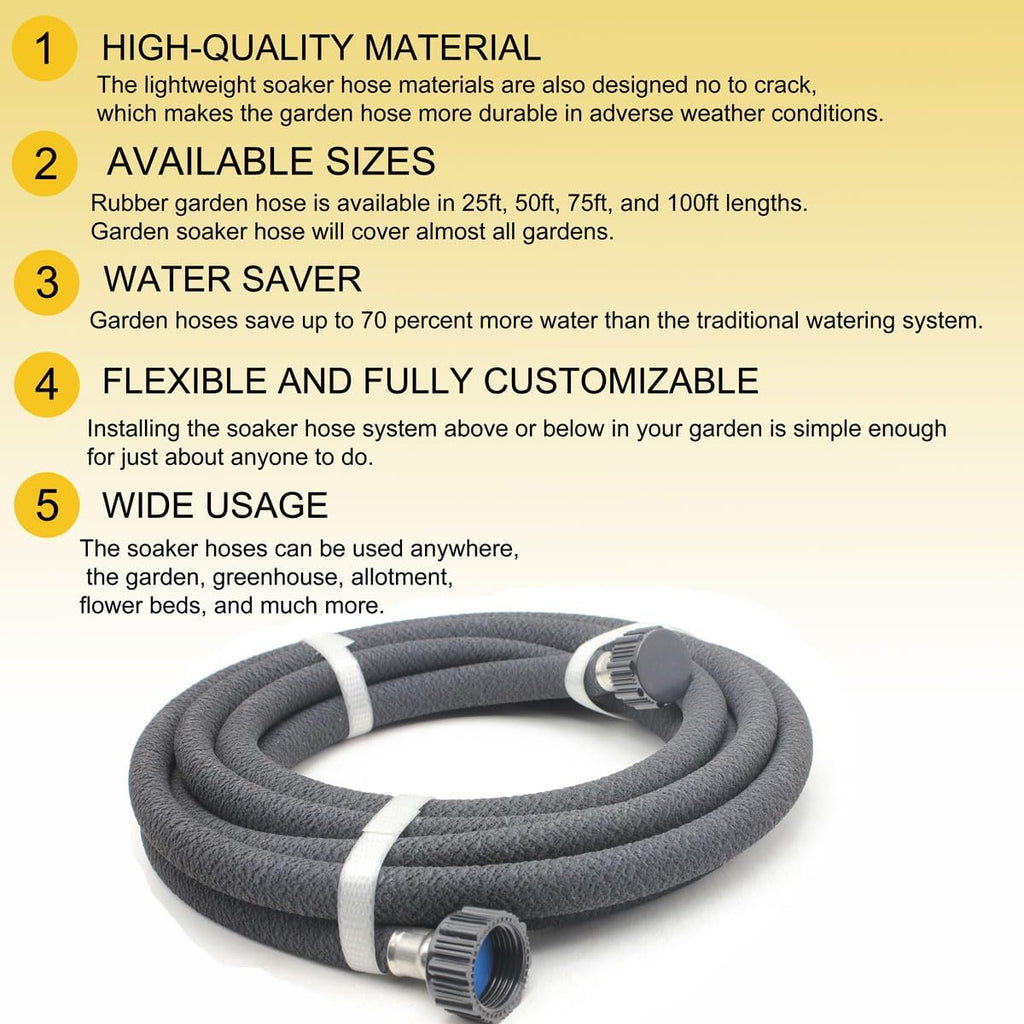 Garden Soaker Hose 100ft 1/2" Short Rubber Drip Hoses Soaking, Heavy Duty Round Water Seeper Soaker Hoses Kit For Trees