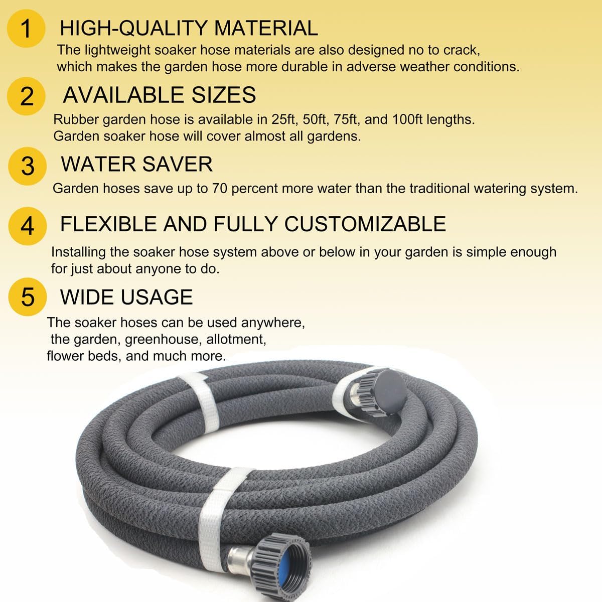 Garden Soaker Hose 100ft 1/2" Short Rubber Drip Hoses Soaking, Heavy Duty Round Water Seeper Soaker Hoses Kit For Trees