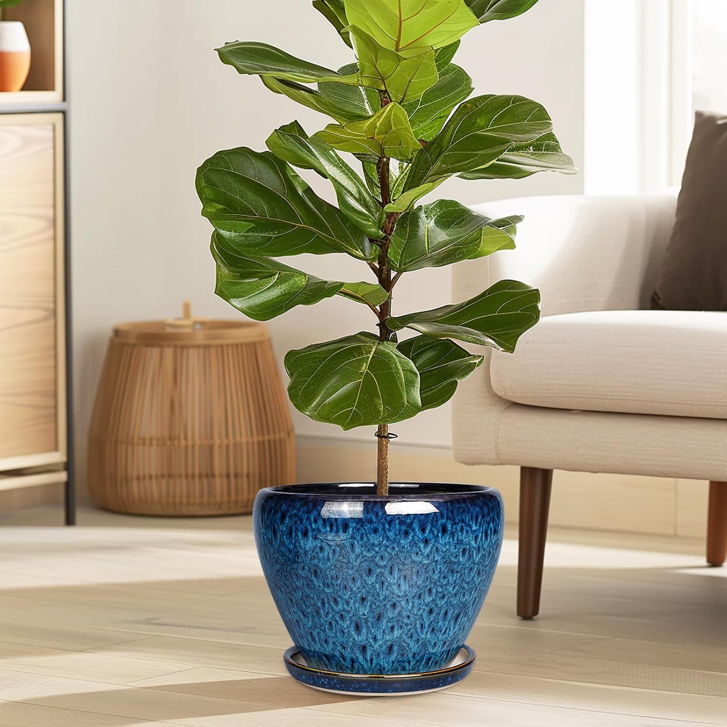 Ceramicfor 8 Inch Ceramic Plant Pot, Ceramic Planter Pot for Indoor Outdoor Plants, Round Flower Pot with Drainage Hole