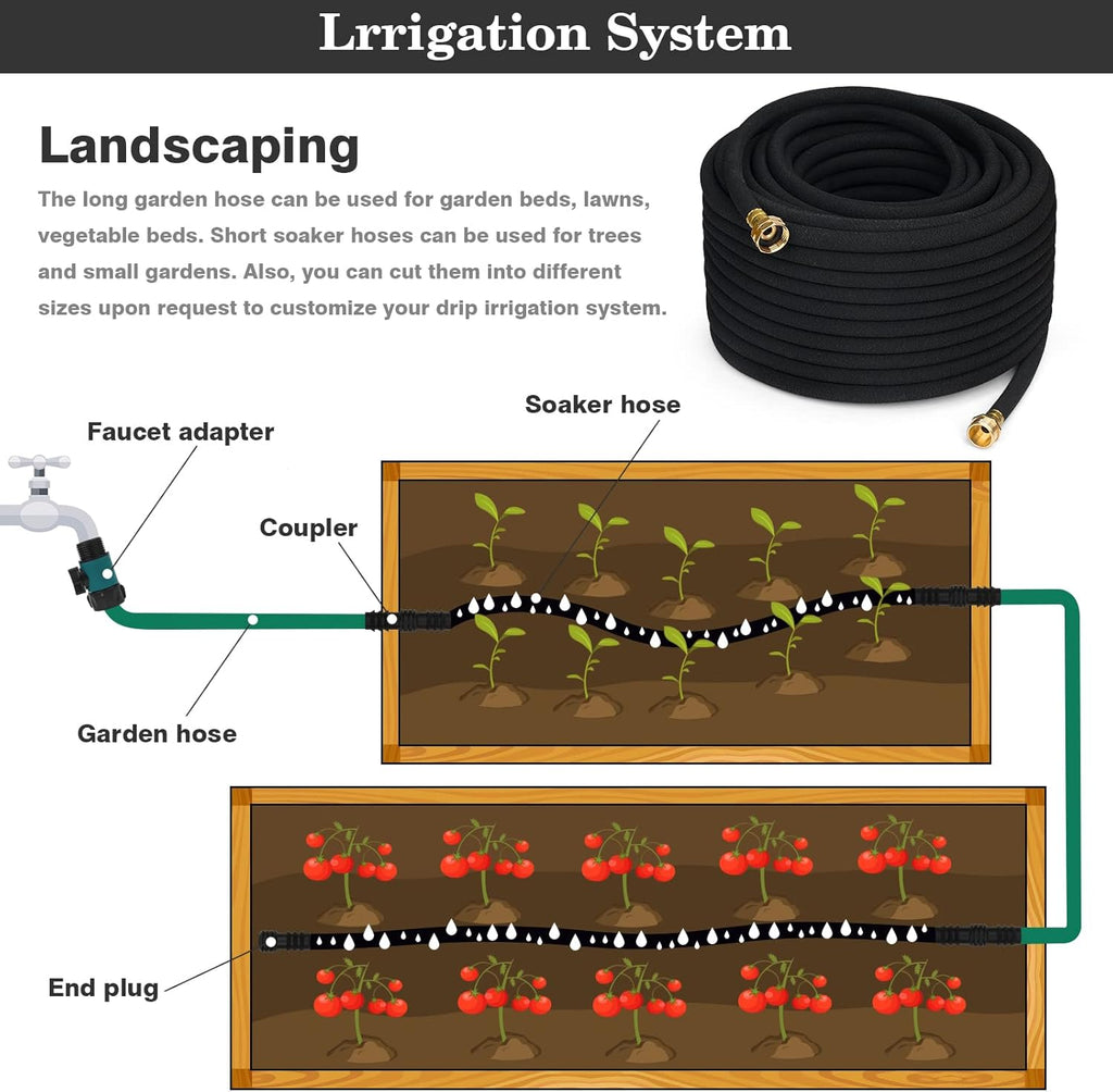 5/8" Soaker Hose for Garden Drip Hose Irrigation System with Solid Brass Fitting for Lawns Flower Beds & Vegetable