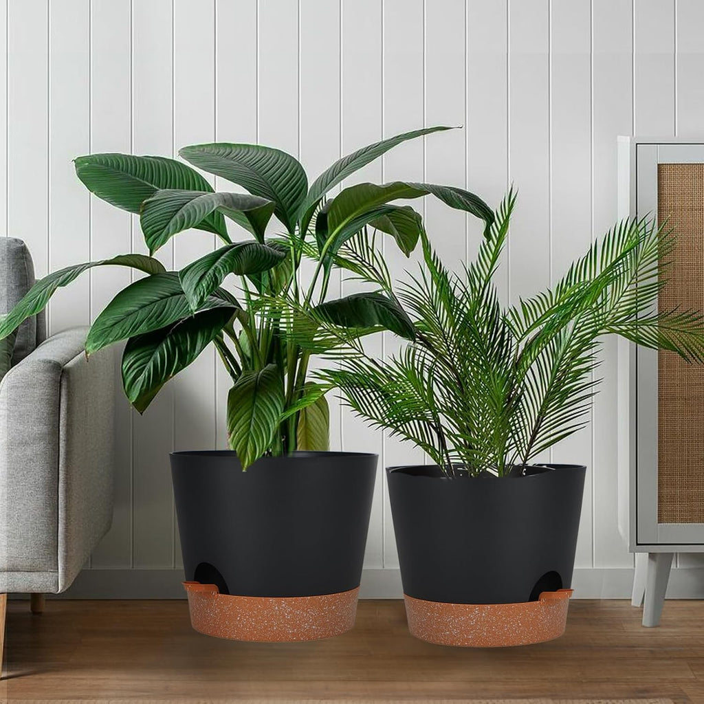 SwinDuck 12inch Large Self Watering Plant Pot, Plastic Cylinder Planter with 60Oz Deep Reservoir and Saucer for Indoor