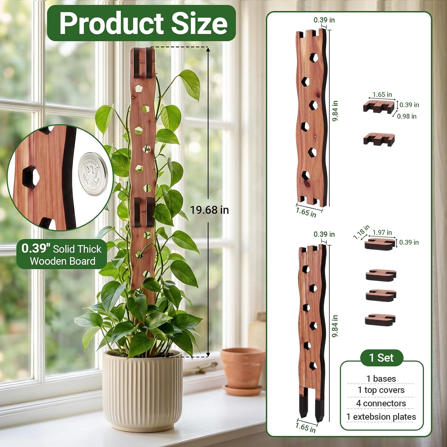 2 Sets Wooden Extendable Plant Trellis Indoor Climbing Houseplants, 2-in-1 Expandable Plants Support, Moss Pole