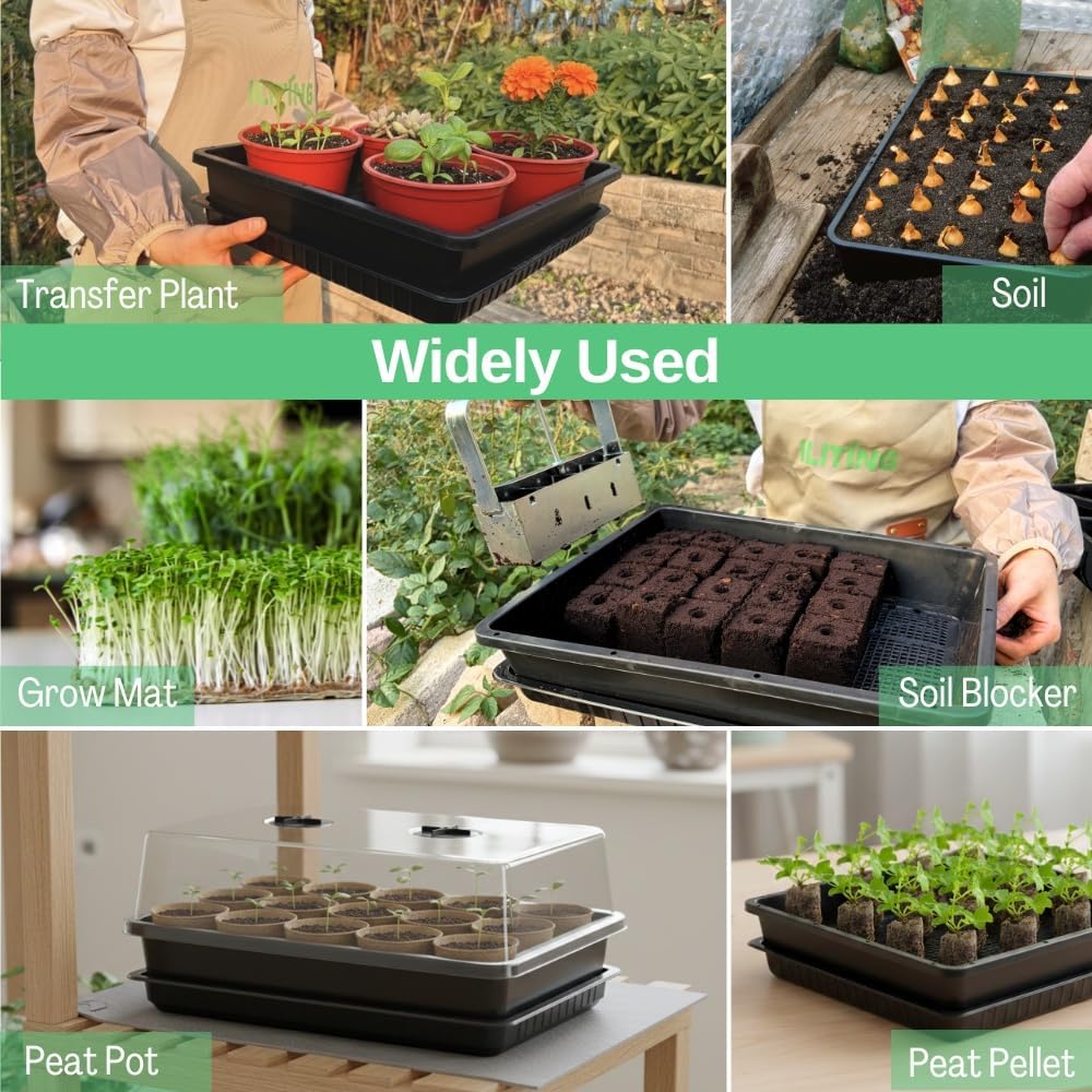 Soil Blocking Trays 5-Set 15x12inch Mesh Trays Flat Plant Tray with Humidity Domes, Nursery Supply for Microgreen, Seed