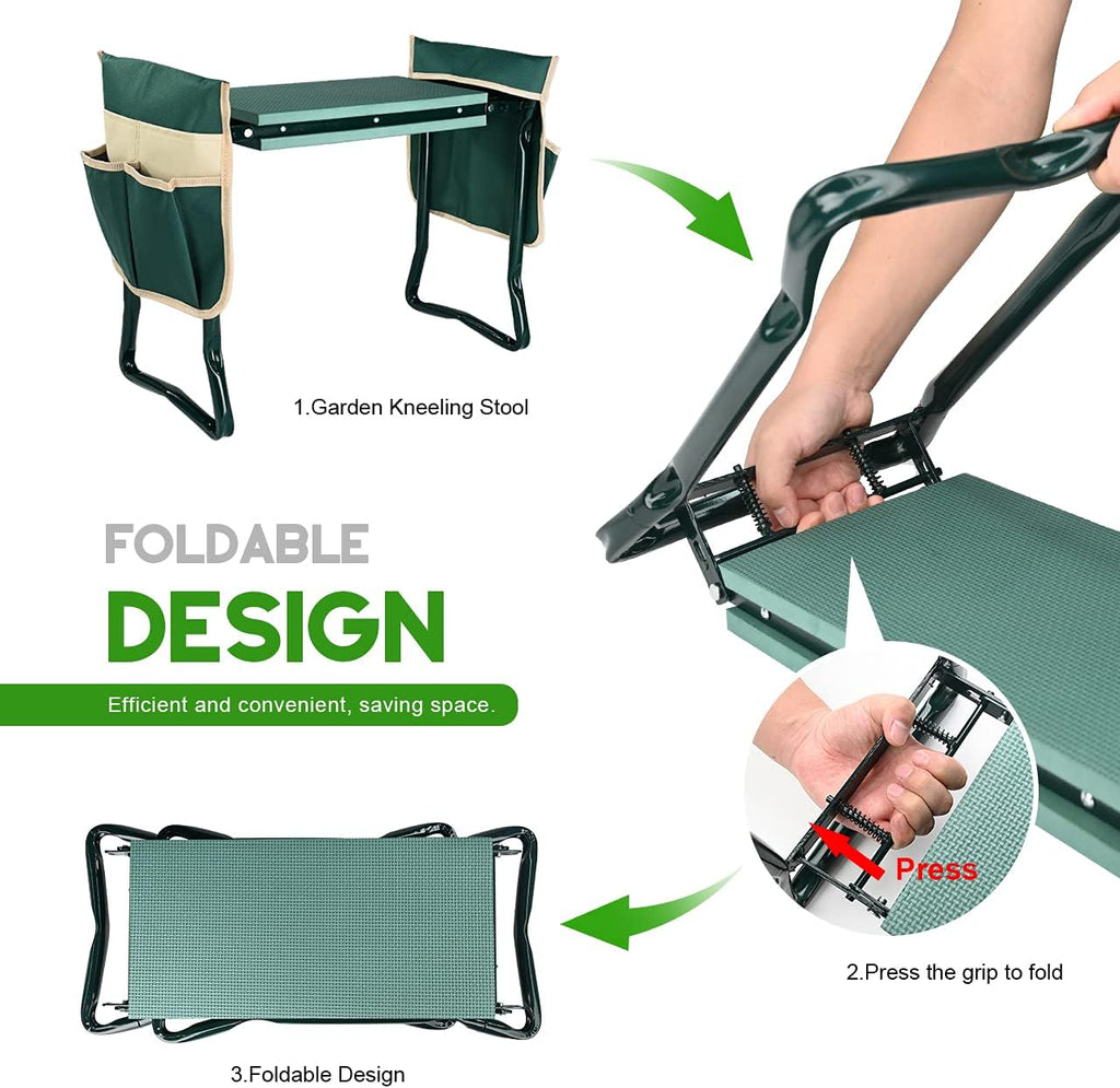 KVR Upgraded Garden Kneeler and Seat with Thicken & Widen Soft Kneeling Pad,Heavy Duty Foldable Gardener Stool with 2