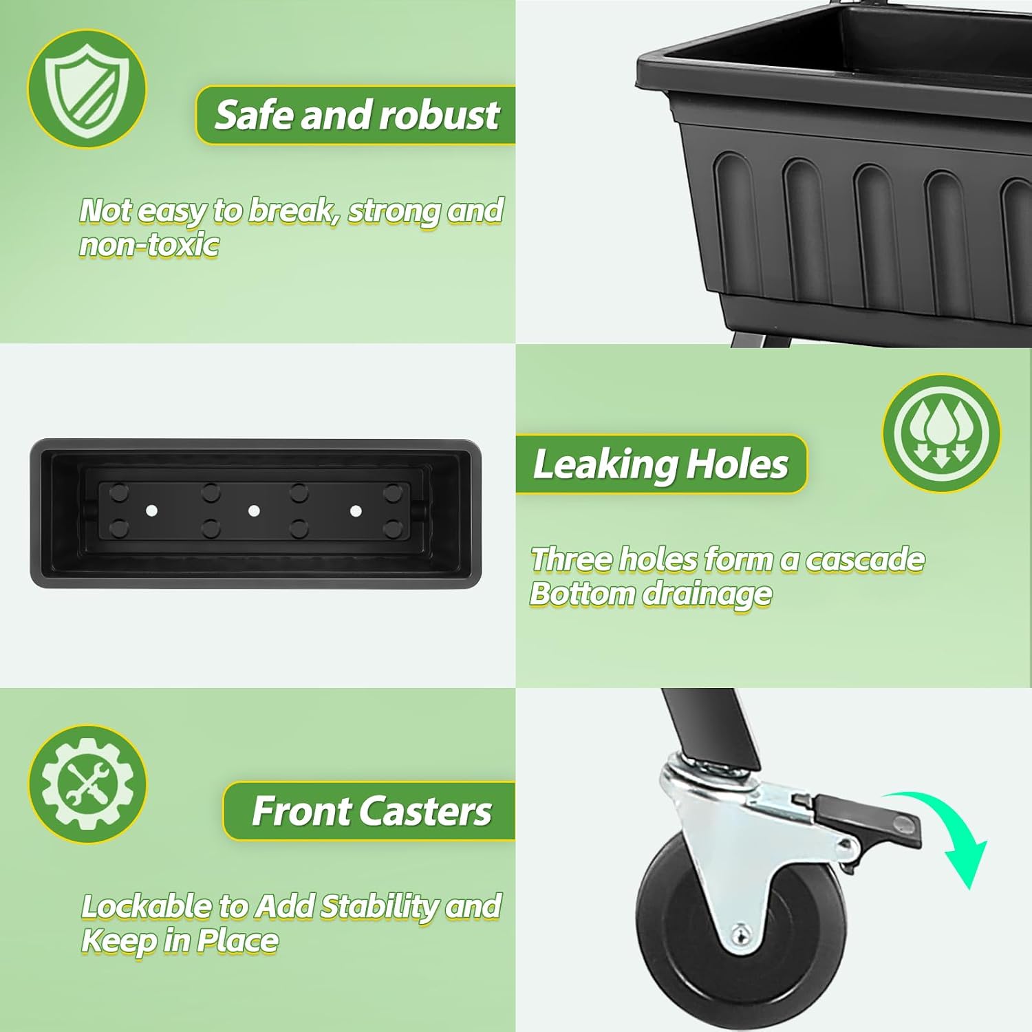 TEANDE Vertical Raised Garden Bed with Lockable Wheels, 5-Tier Elevated Planter Box w/Drainage System & 4 Hooks for