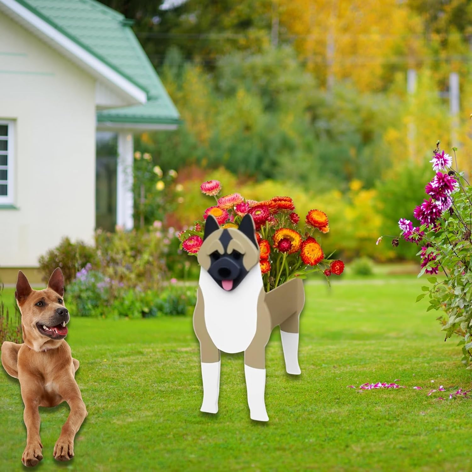 American Akita Dog Planter Pots, Animal Shaped Flower Pot | Cute Plant Gift for Women and Pet Lovers, Indoor Outdoor