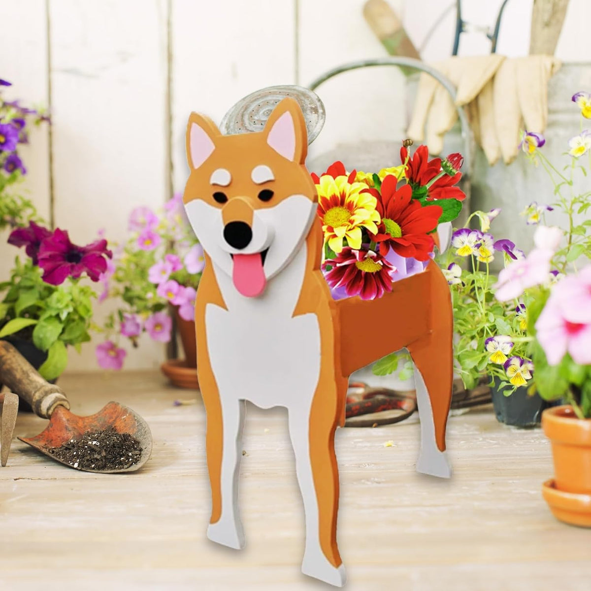 Shiba Inu Dog Planter Pots, Animal Shaped Flower Pot | Cute Plant Gift for Women and Pet Lovers, Indoor Outdoor Garden