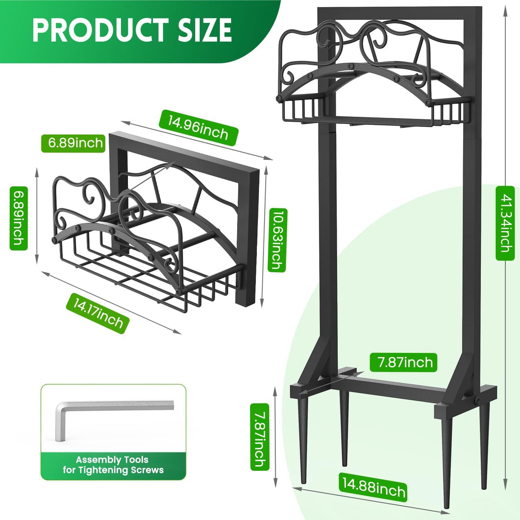 Garden Hose Holder, Heavy Duty Metal Water Hose Holder with 4 Spikes Outdoor Freestanding Hose Hanger Detachable Sturdy