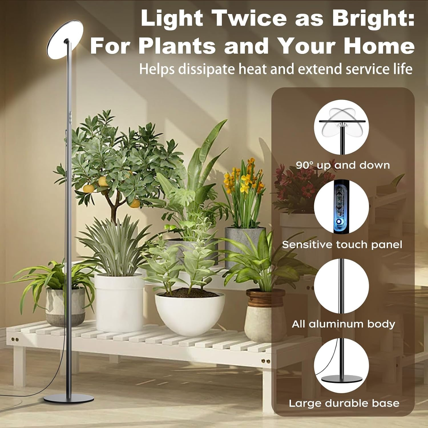 Grow Light for Indoor Plants 60W Full Spectrum LED, 85'' Adjustable Standing Plant Light, Tall Grow Light with Timer &