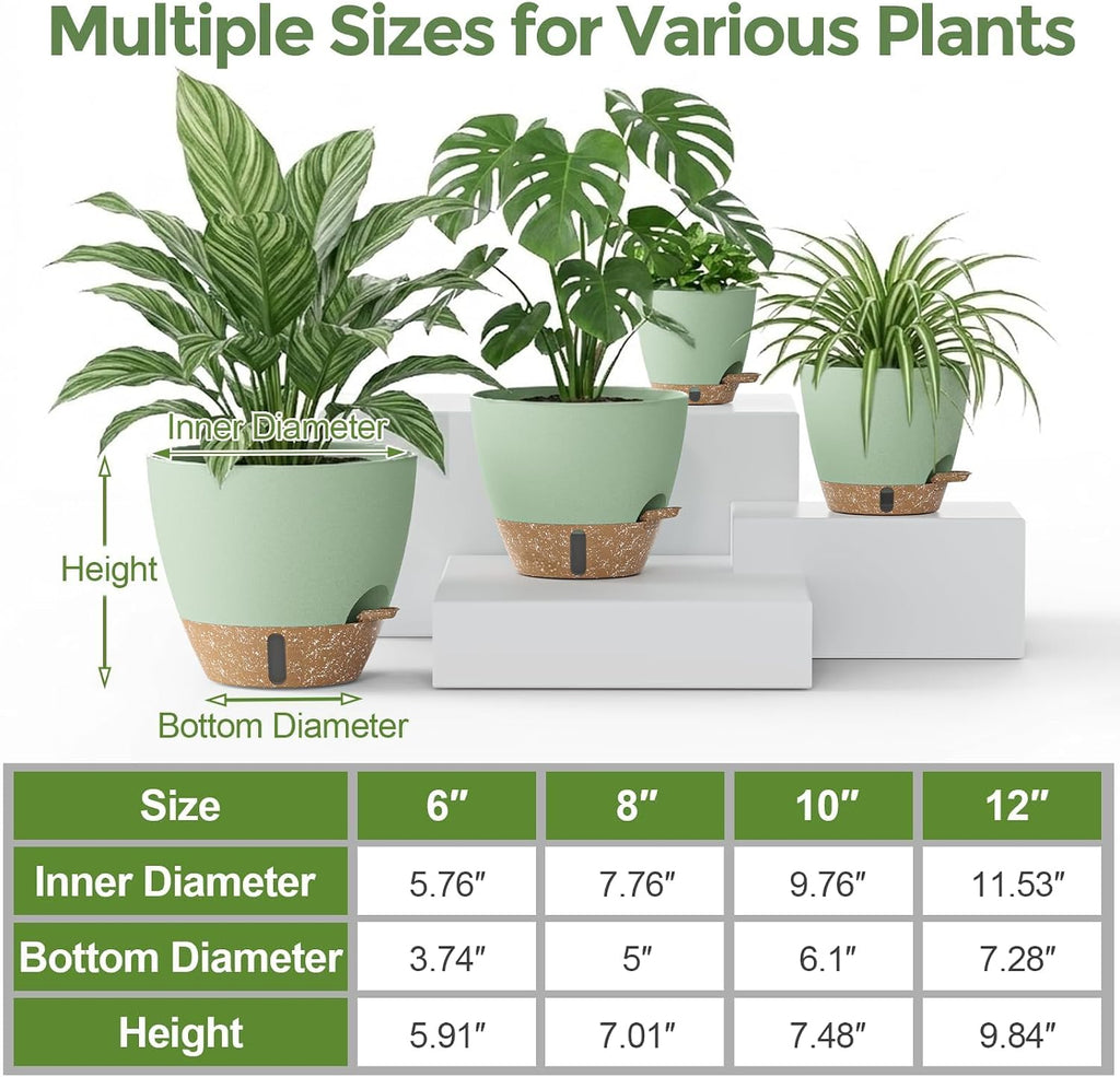 Plant Pots, 12" 10" 6" 8" Inch Self Watering Pots with Water Level Indicator, Set of 5 Flower Pots Indoor with Drainage