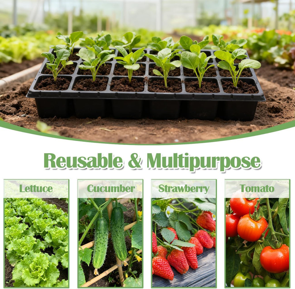 RooTrimmer 3 Inch Square Pots 2.9" Deep 18 Cell Seedling Trays with Water Collection Nursery 1020 Trays No Holes for