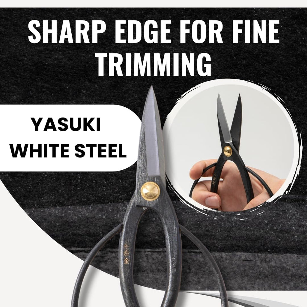 SenkichiKin Bonsai Scissors 7in (180mm) – Made in Japan Pruning Shears, Sharp Carbon Steel for Precision Trimming