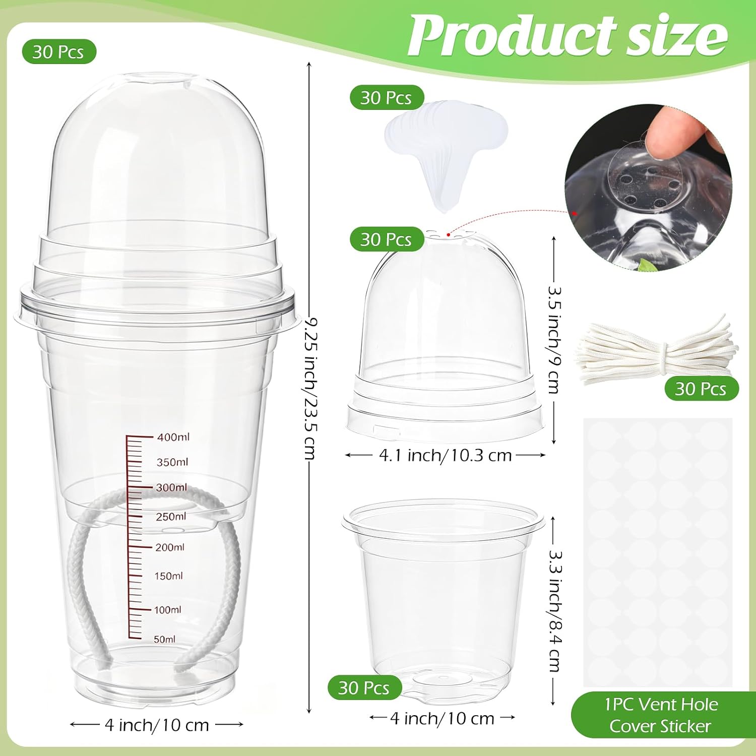 30 Pack 4" Self Watering Propagation Pots, Seed Starter Cups with Dome | Large Dual-Layer Clear Pots, Vent Dome