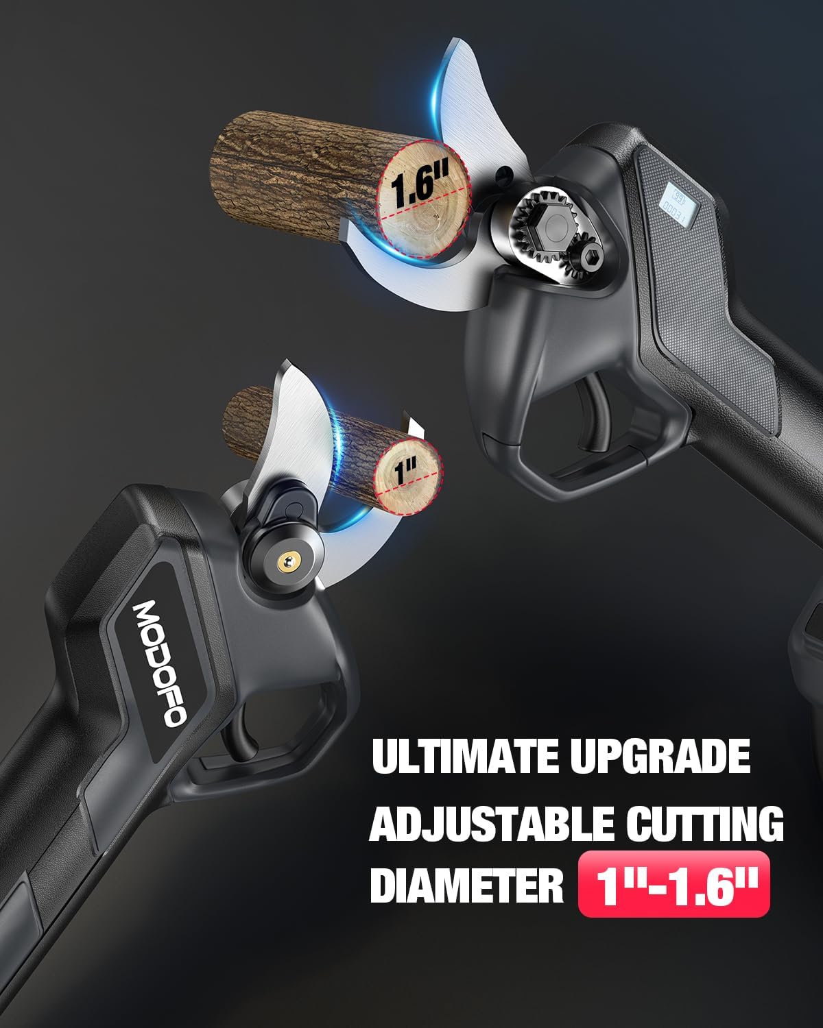 Upgraded Electric Pruning Shears, 1.6" Cutting Diameter Cordless Pruner with LCD Display, Brushless Motor, 2×2.0Ah